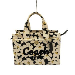 Auth COACH Cargo Tote 26 Floral Print CR660 Cream Black Dark yellow Canvas -